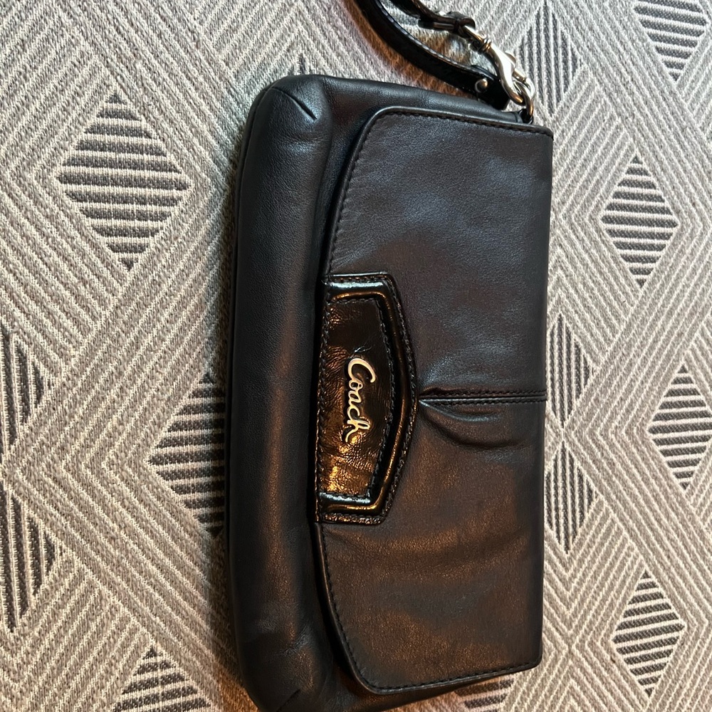 Coach Black Leather Wristlet Clutch